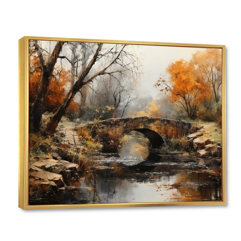 «Beige Bridge Whispers Of History III», reproduction d'art sur toile, H 24 po x l 32 po x P 1 po, Cadre flottant doré