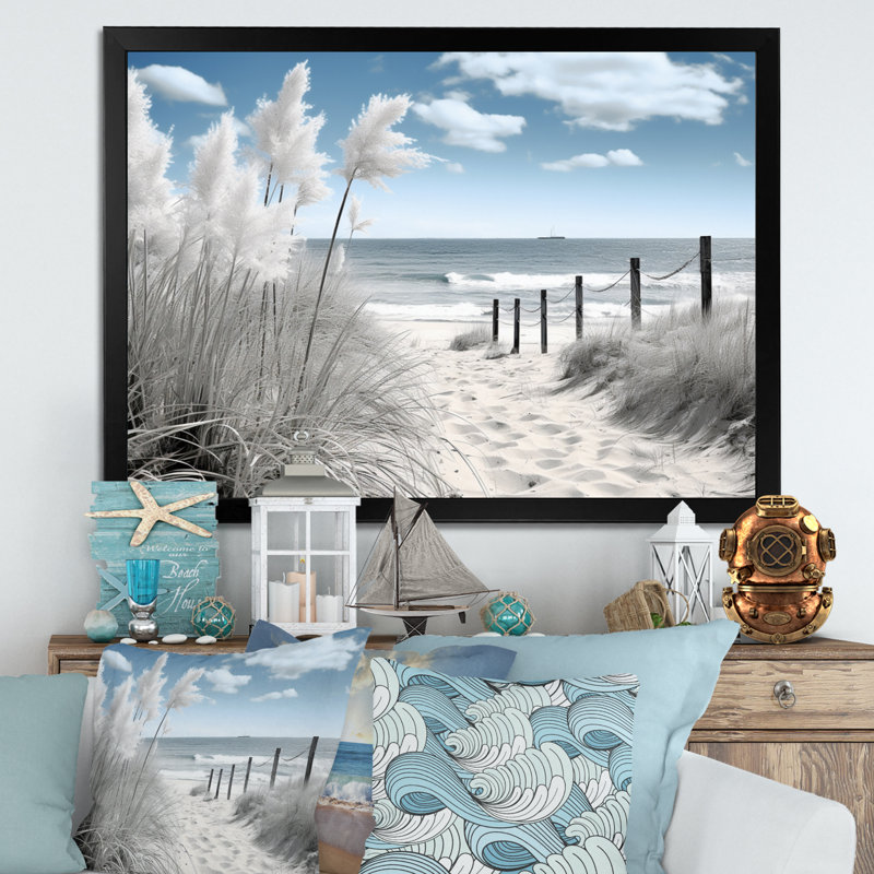 Plage, paysage marin, rêves, chemin II - art mural de plage côtière pour le salon, H 30 po x l 40 po, Cadre photo unique