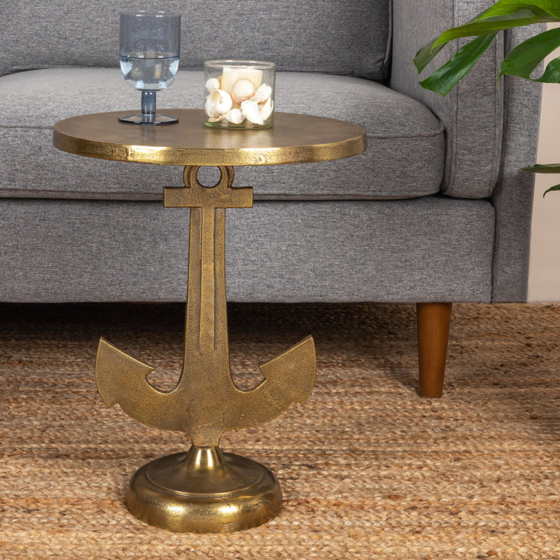 Round Nautical Accent Table With Anchor Base In Cast Iron