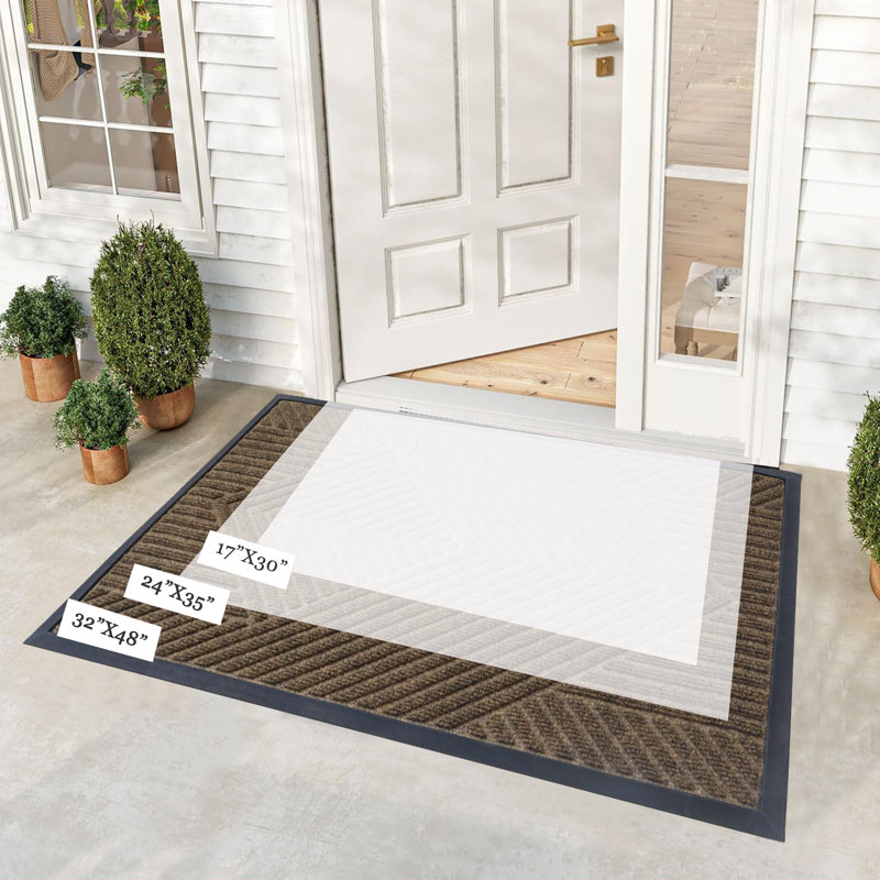 Lodewyk All-Weather Geometric Non-Slip Doormat, 24" W x 35" L, Khaki