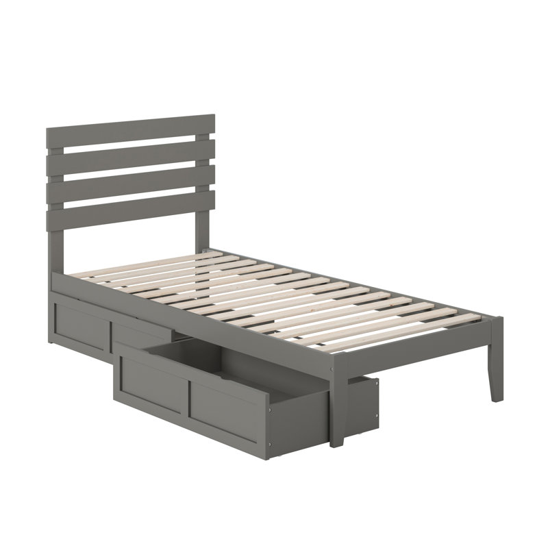 Madaket Premium Wood Farmhouse Storage Platform Bed with Under Bed Drawers, Gray, Twin XL