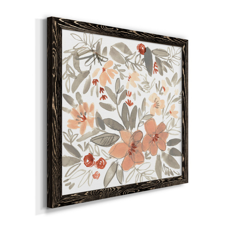 " Peach & Rust Blooms II ", Black Framed, 20" H x 20" W x 1" D