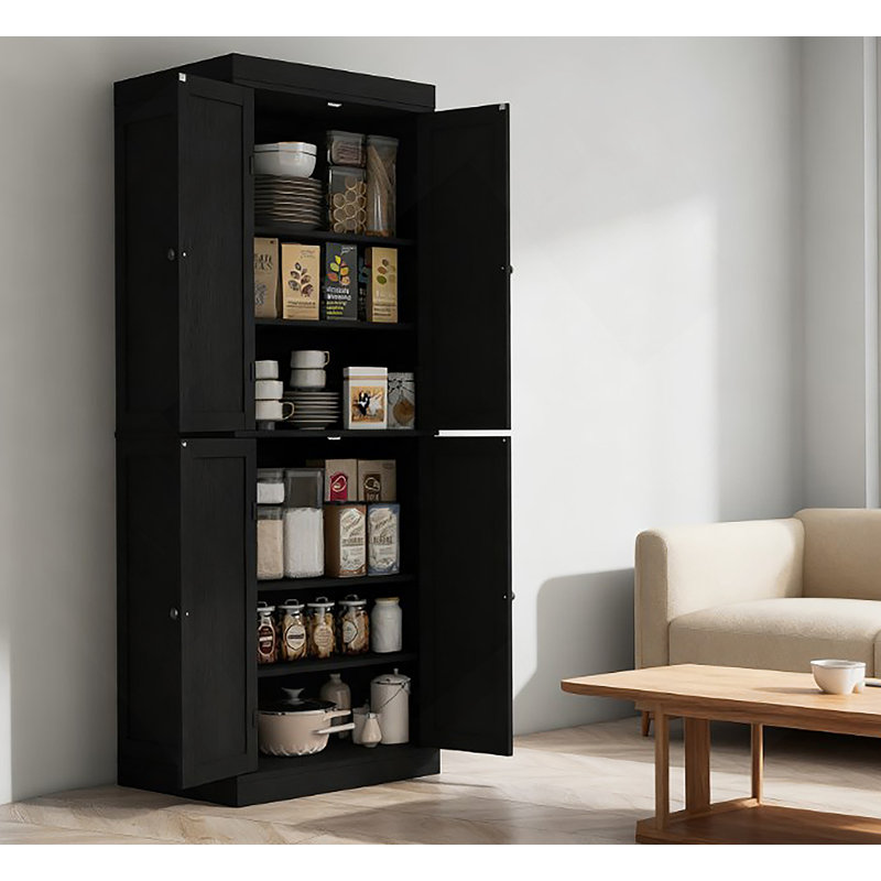 Armoire de cuisine de style nordique, armoire de cuisine autoportante, armoire de rangement avec portes et tablettes, Noir