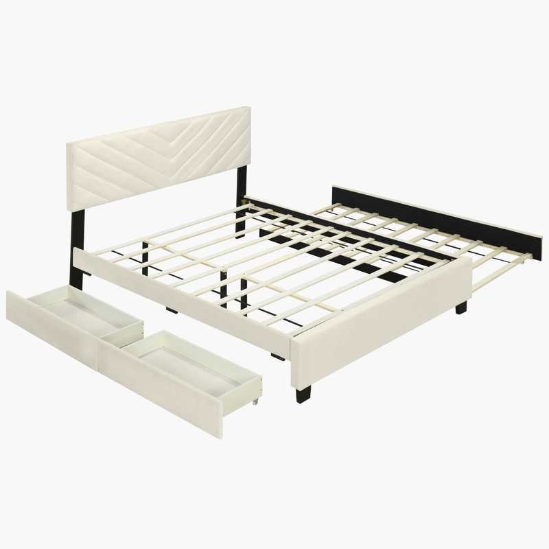 Lit plateforme tapissier avec rangement Casian, Beige