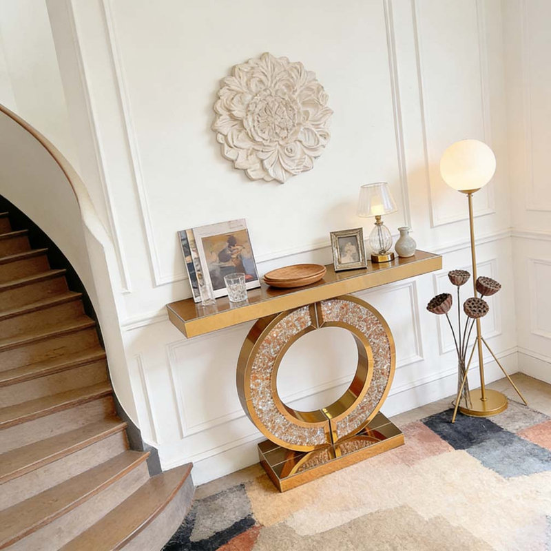 Console en miroir avec incrustation de diamant concassé, longue entrée, Brun rustique