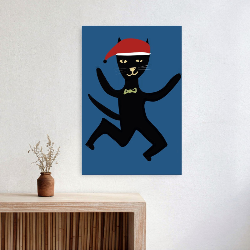 «Dancing Christmas Cat Playful Contemporary», reproduction d'art murale, H 24 po x l 16 po