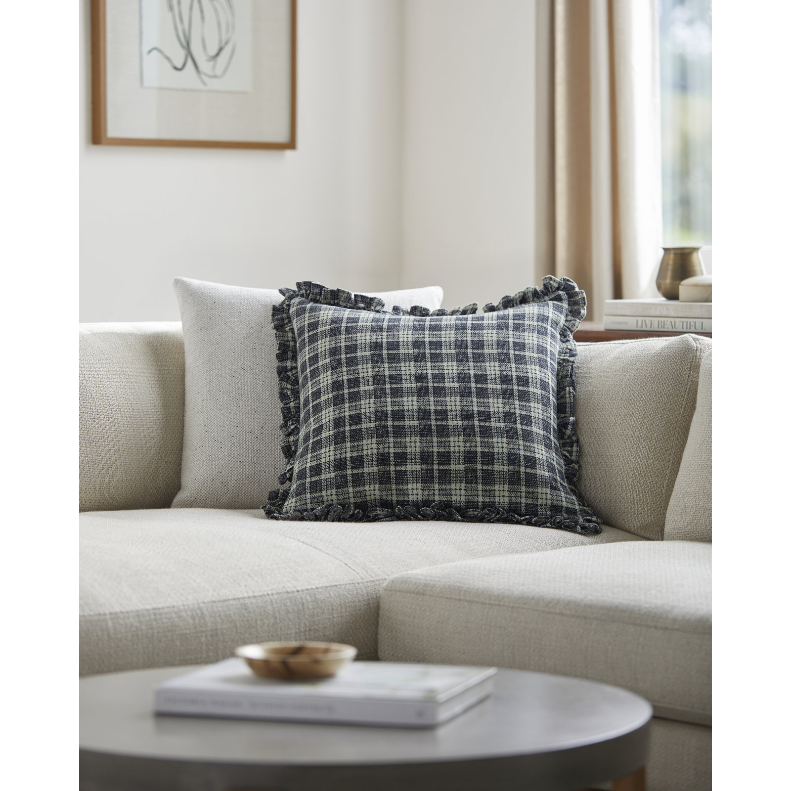Zeppelin Cotton Pillow Cover, Black Plaid, Down, 22" x 22"
