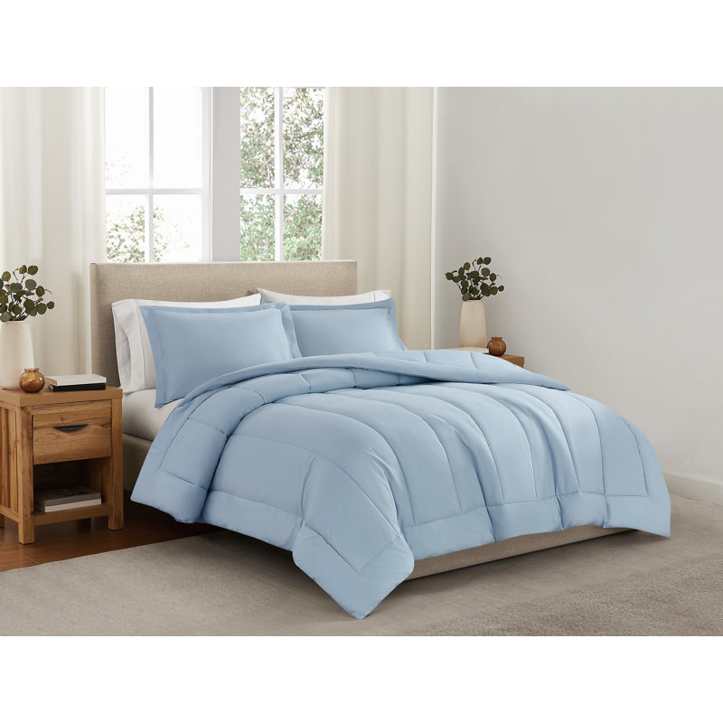 Ensemble d'édredon en percale de coton unie Brooklyn Loom, Très grand + 2 très grandes taies décoratives, Bleu ciel