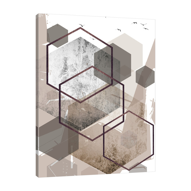 «Abstract Hexagons Beige 1» par Urban Epiphany, reproduction sur toile tendue, H 20 po x l 15 po x P 1,5 po
