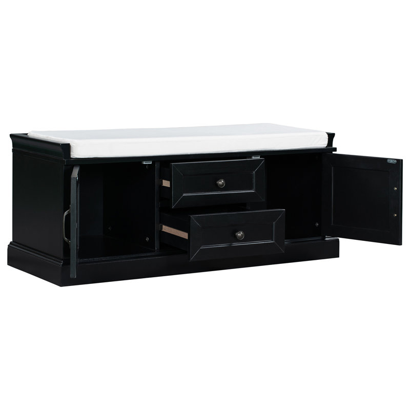 Storage Bench With 2 Drawers And 2 Cabinets, Black
