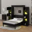 Armoire de lit escamotable Murphy, lit escamotable de style campagnard avec tablettes latérales et lumières DEL, lit escamotable en bois avec tête de lit rembourrée