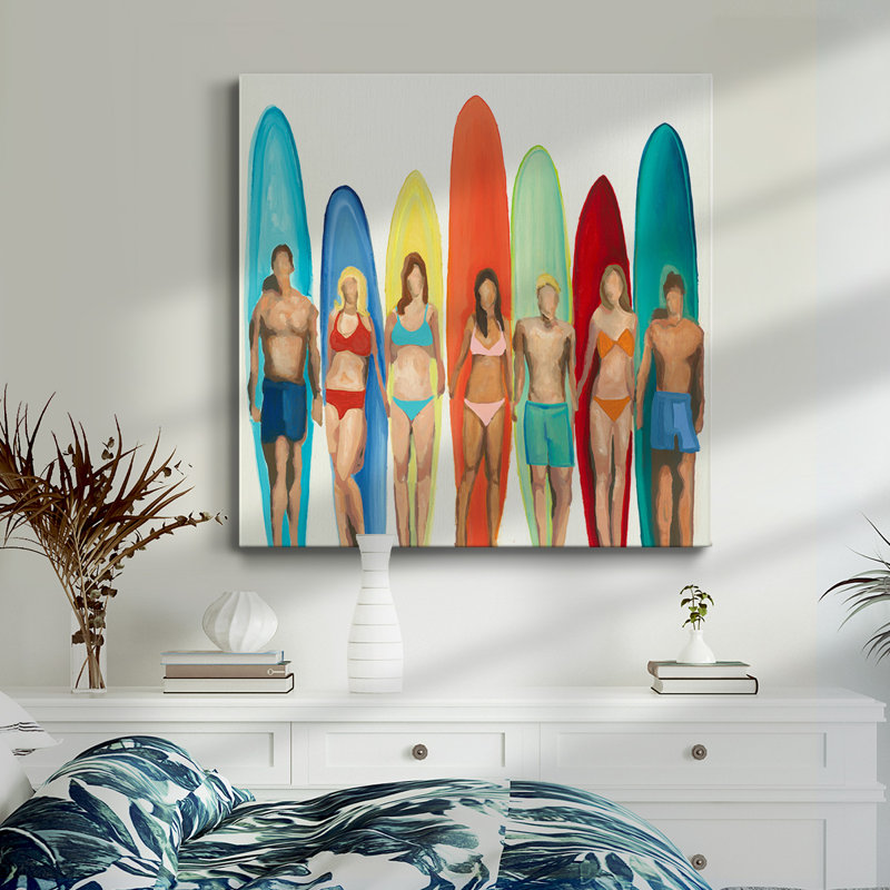 Surfers - Toile tendue avec châssis de qualité supérieure - prête à être accrochée