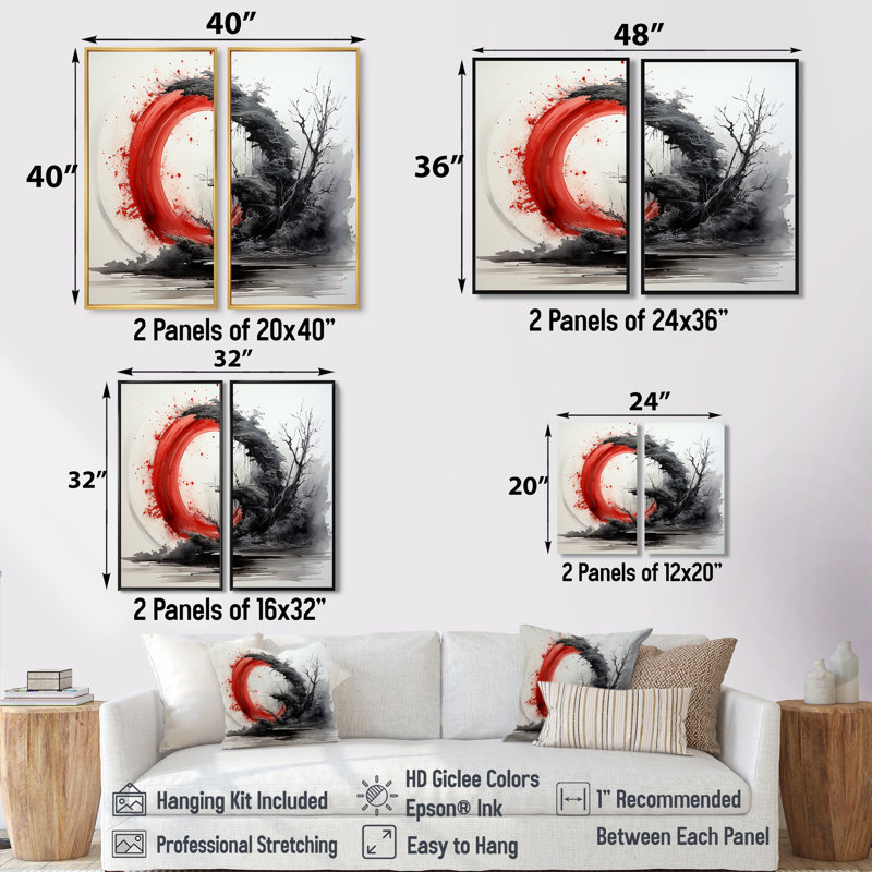 Art bouddhiste rouge et noir, «Enso Enlightenment», impression d'art traditionnel vert sur toile, H 20 po x l 24 po, Brun