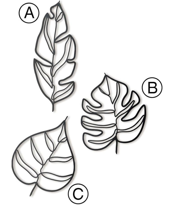 Leaves Metal Wall Art – Matte Black, Home Office and Living Room Decoration, Set of 3
