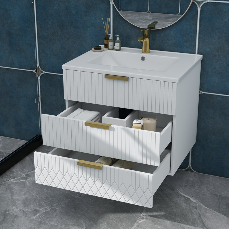 Meuble-lavabo mural 24 po avec lavabo et meuble-lavabo mural, Blanc