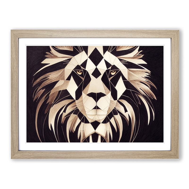 XH1022-8700X Supreme Abstract Lion - Single Picture Frame Print, 34cm H x 46cm W x 2cm D, Oak