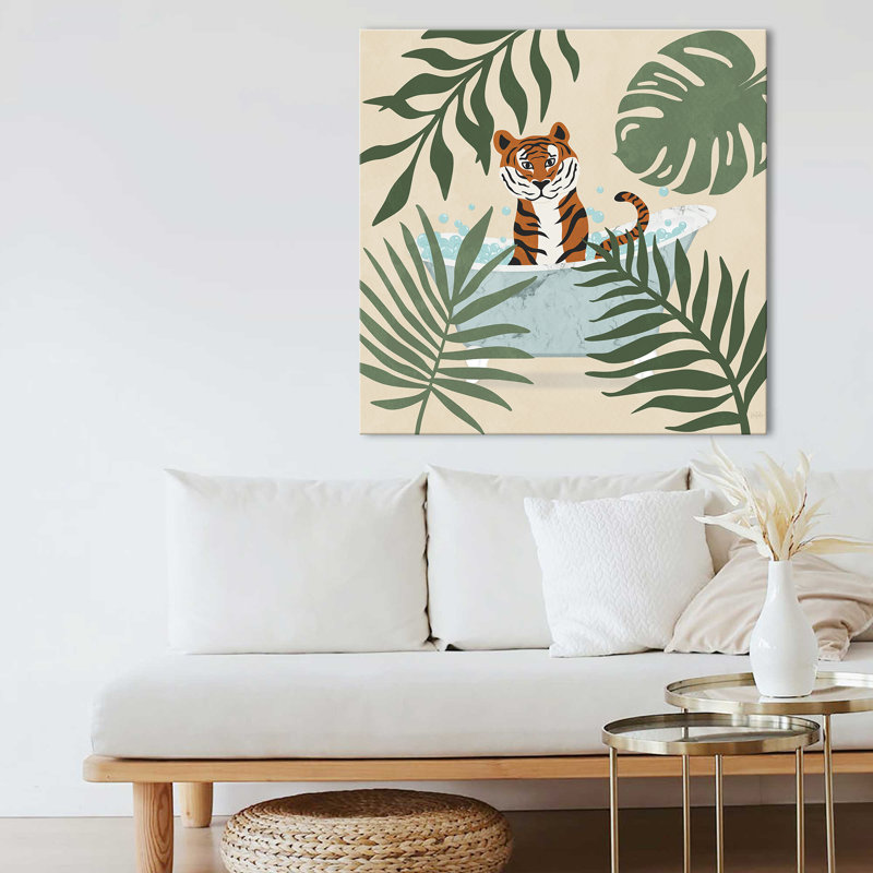 "Safari Tiger Bath" par Natalie Carpentieri, reproduction sur toile, H 18 po x l 18 po x P 1 po