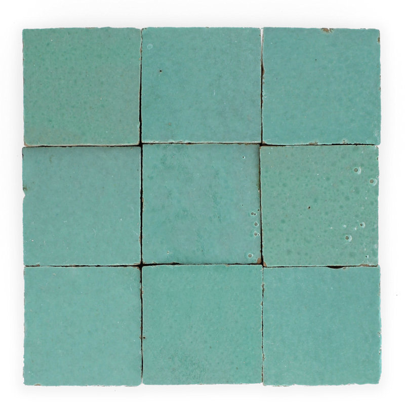 Moroccan Zellige 4" x 4" Ceramic Floor & Wall Tile, Jadeite