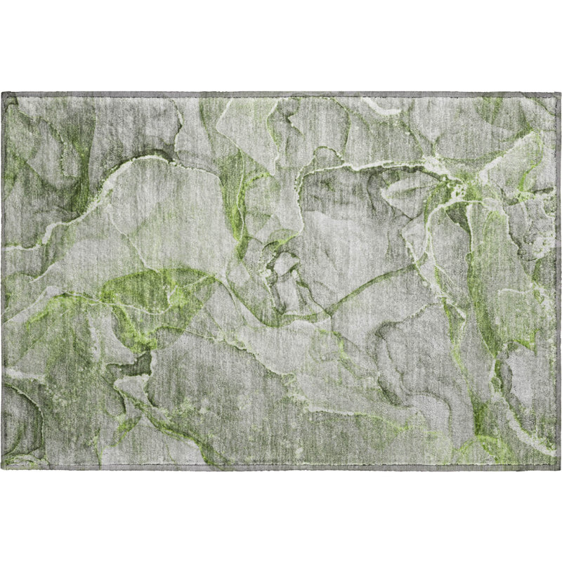 Premium Machine Washable Cerrito AMF519 Green Rug, Rectangle 1'8" x 2'6"