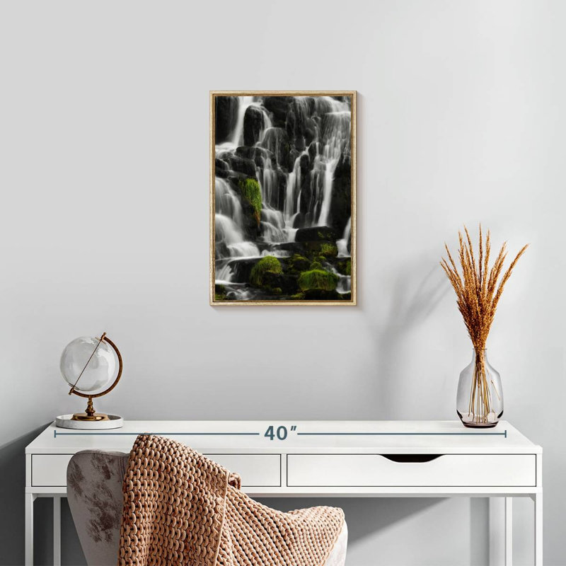 White Sonority Waterfall, Floating Frame Natural Wood, 13" x 19"