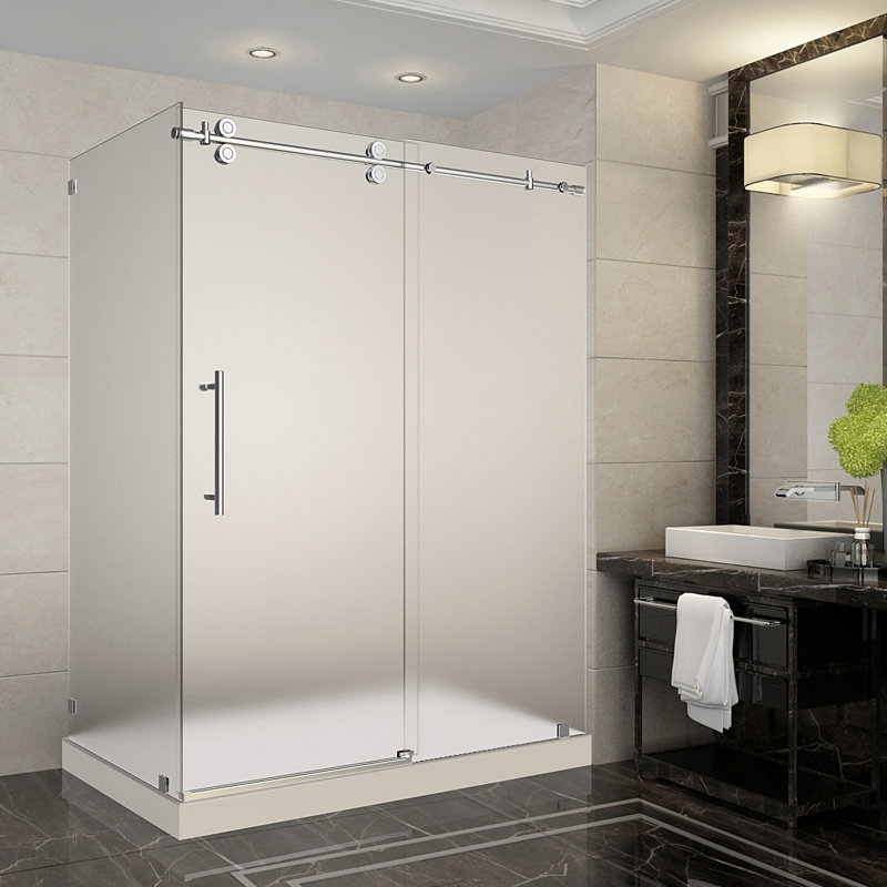 Langham 60" x 77.5" Rectangle Sliding Shower enclosure with Base Included, Chrome, Left