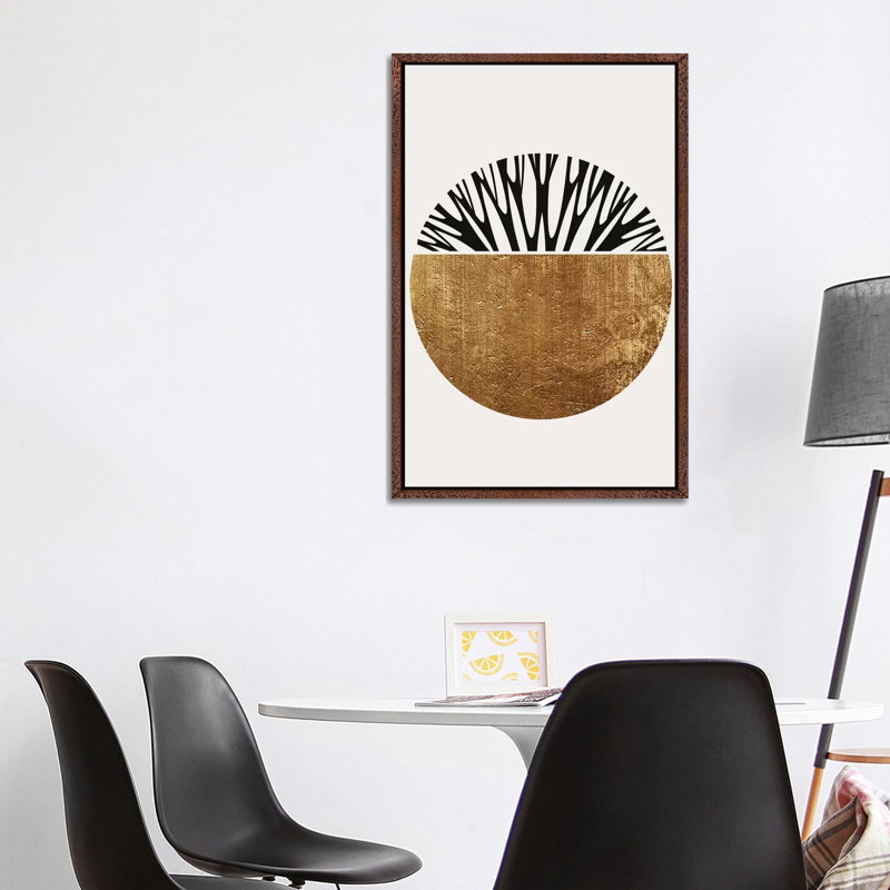 Abstractika - Gold by Kubistika - Print on Canvas, Classic Brown Wood Floater Framed, 101.6cm H x 66.04cm W x 3.81cm D