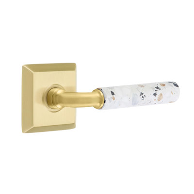 Mortaise intérieure Emtek Select avec rosette Quincy et tige R-Bar, levier Terrazzo clair