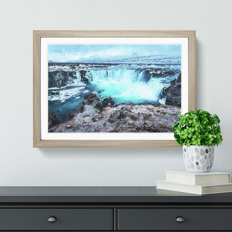 Godafoss Waterfall in Iceland - Framed Print, 36cm H x 48cm W x 2cm D, Oak Framed