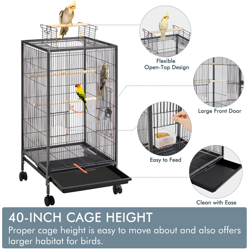 Ceryss 40" Steel Play Top Floor Bird Cage with Wheels