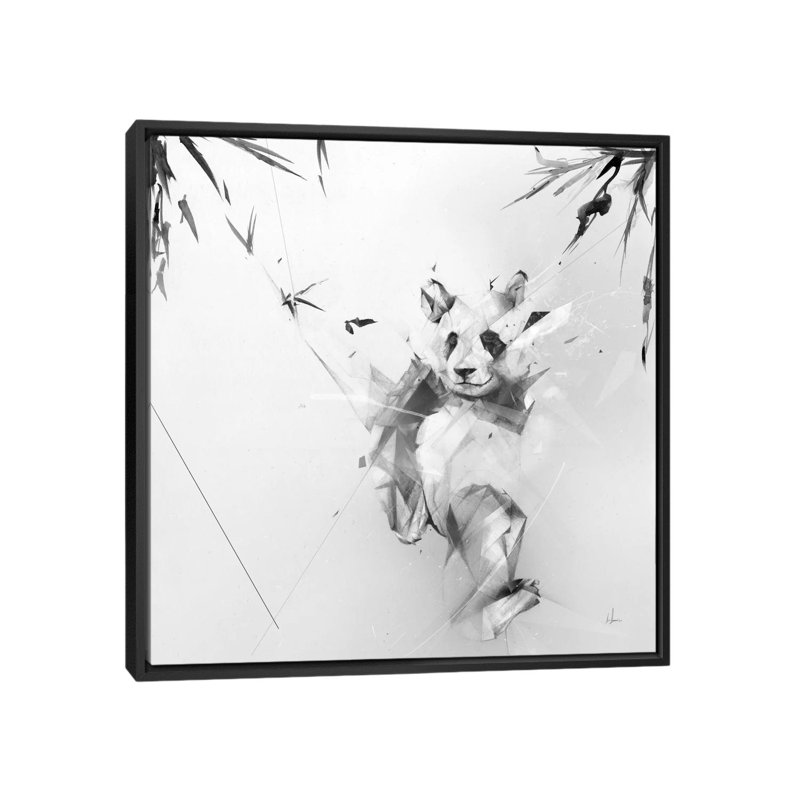 « panda », impression sur toile tendue, H 18 po x l 18 po x P 1,5 po, Toile avec cadre noir, Pas de tapis