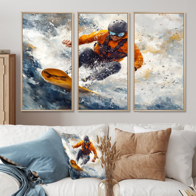 Wakeboard jaune Big Air accentué avec gris I - ensemble d'art mural sport d'hiver