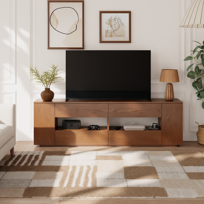 71"  TV Stand Media Console with Multi Storage Drawers & Open Cubbies for 45-70 Inch TVs, Brown