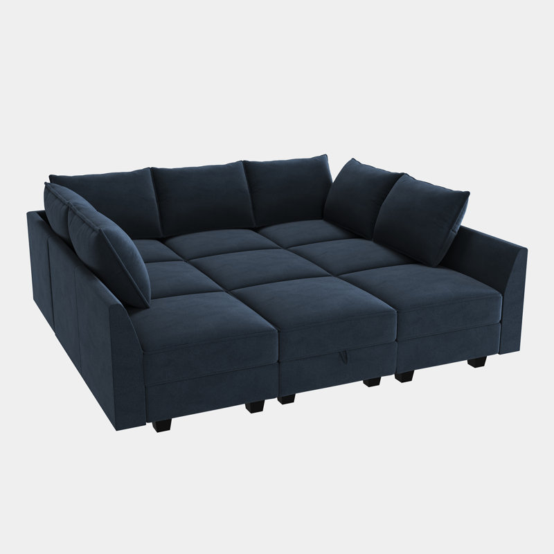 Kandle Velvet Upholstered Modular Sectional, Blue
