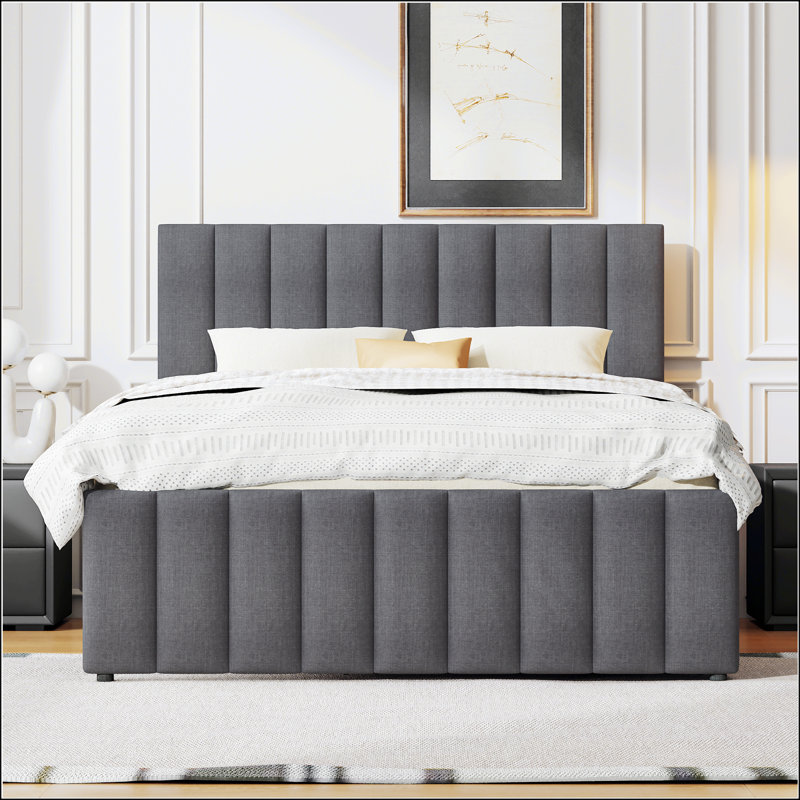 Lit tapissier à tête de lit Classic Classic, lit plateforme polyvalent avec lit gigogne escamotable et grands tiroirs de rangement
