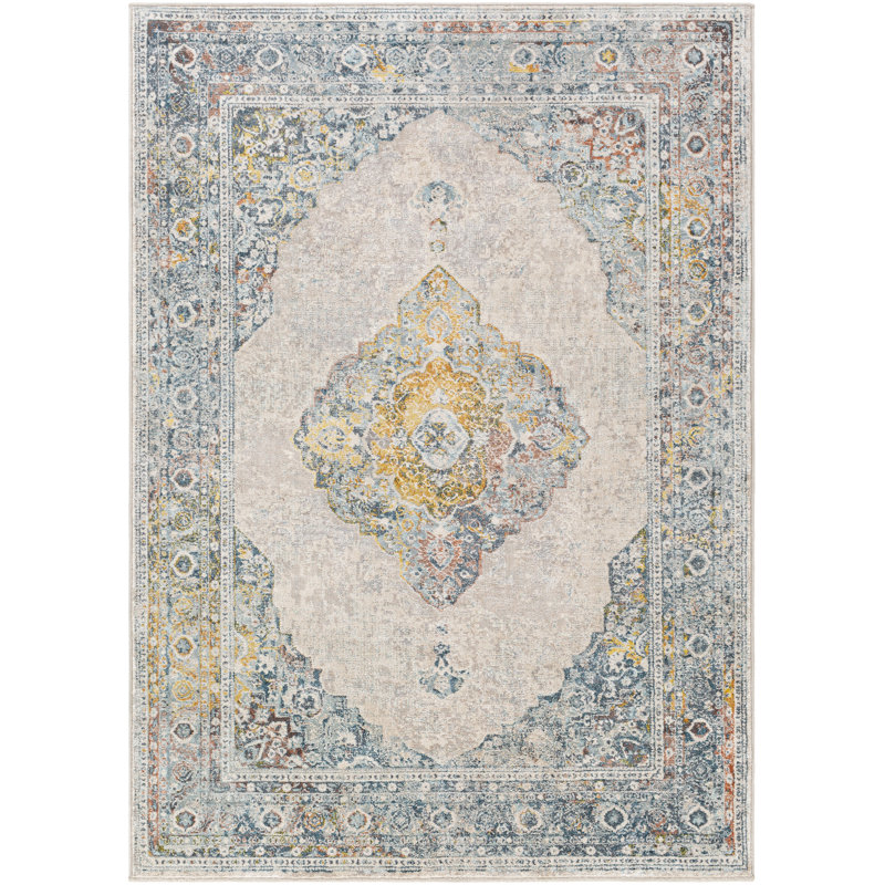 Tapis oriental bleu clair / moutarde, Rectangle 8 pi 10 po x 12 pi