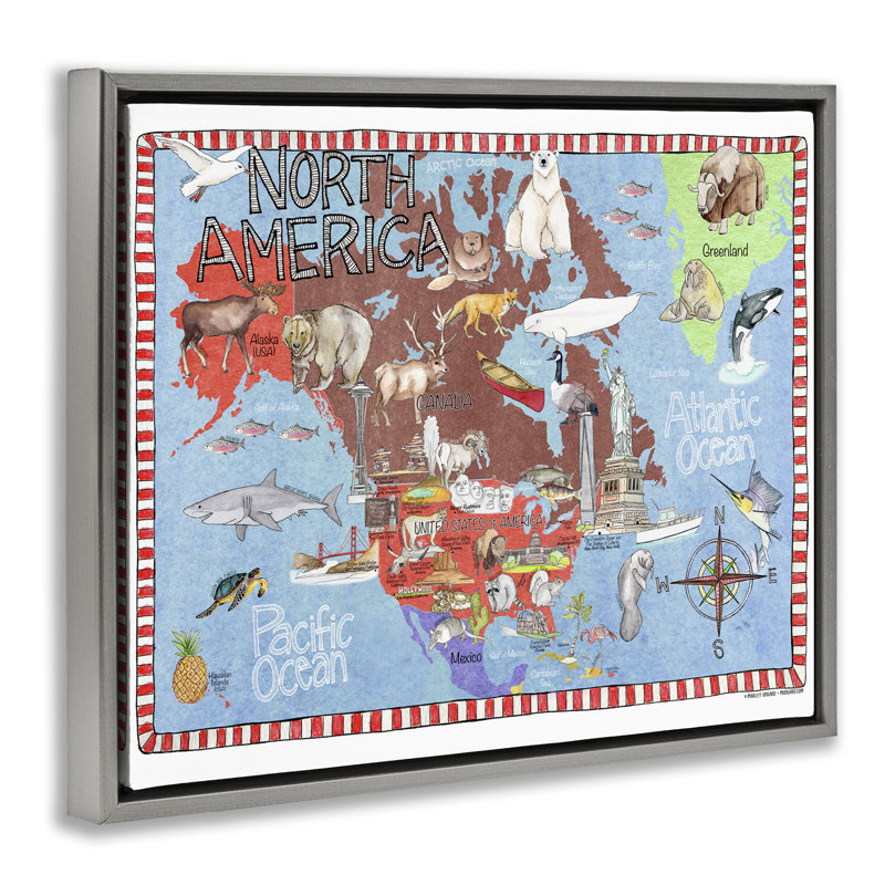 Art mural sur toile flottante encadrée «North America» par Marley Ungaro, H 17 po x l 21 po, Cadre flottant gris lustré