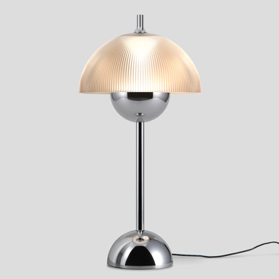 16.3" Flowerpot Chrome Table Lamp, Plug-in Striped Acrylic Mushroom Desk Lamp with 4-Stage Touch Dimming & Memory for Bedside, Dorm, Home Office