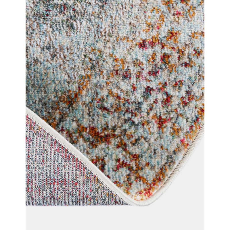 Tapis abstrait ivoire / bleu / rouge Folmar, Rond 4 pi 3 po