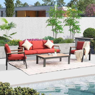 Ensemble de meubles de patio extérieur en aluminium 4 pièces, ensemble modulaire d'extérieur moderne avec table basse d'extérieur et coussin de 7 pouces, ensemble modulaire d'extérieur pour balcon, jardin