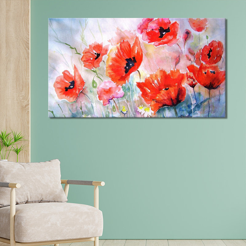 Soft Red Poppies - Wrapped Canvas Art Prints, 31cm H x 51cm W