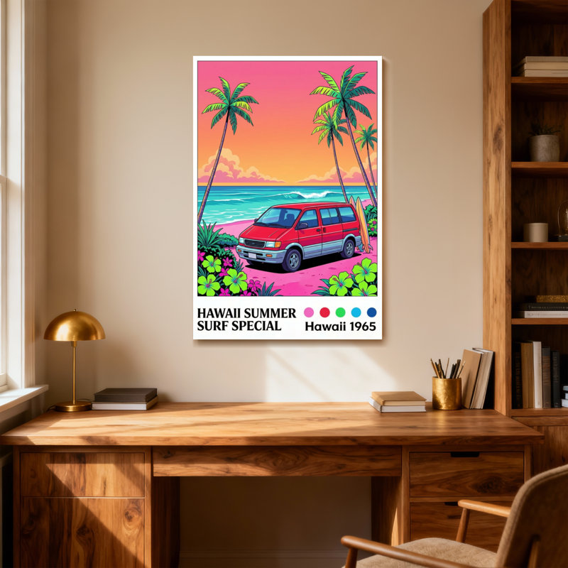 Paysage et nature Hawaii Summer Surf Special Van Beach Palm Trees Sunset, H 18 po x l 12 po