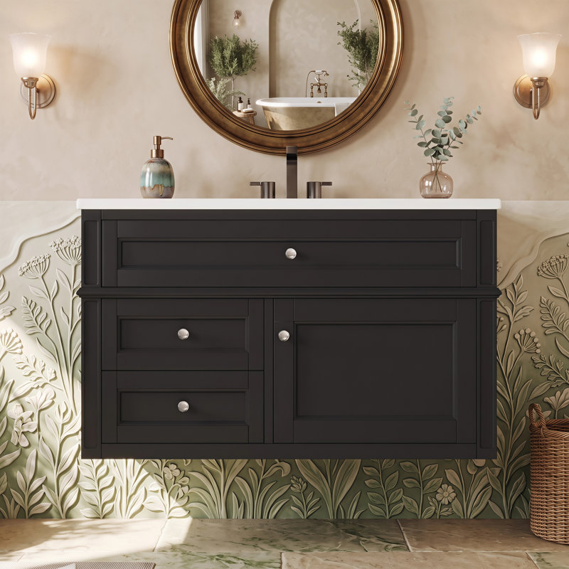 Meuble-lavabo mural flottant 36 po Modern, Noir