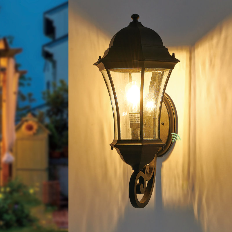 1 lumière 27 po Grand luminaire mural d'extérieur noir Dusk To Dawn, H 26,7 po x l 14 po x P 14 po
