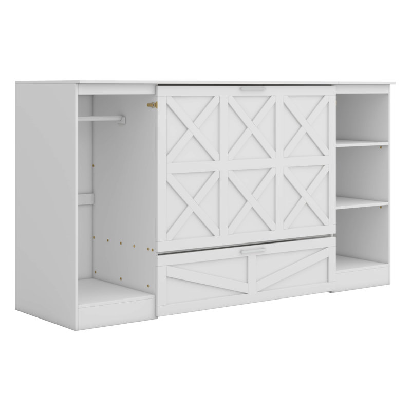 Lit escamotable simple avec tablettes de rangement et garde-robe, base de lit cachée pliable