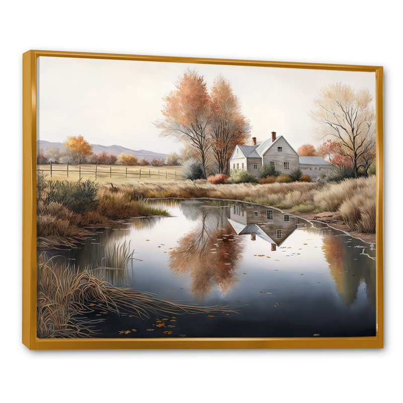 «Small River To The Farm I - Barn Landscape», reproduction sur toile encadrée, H 24 po x l 32 po x P 1 po