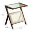 Table basse en verre avec table de chevet intégrée, marron, pratique et élégante pour les petits espaces de salon, grand espace de rangement grâce à son extrémité marron et son compartiment de chevet.