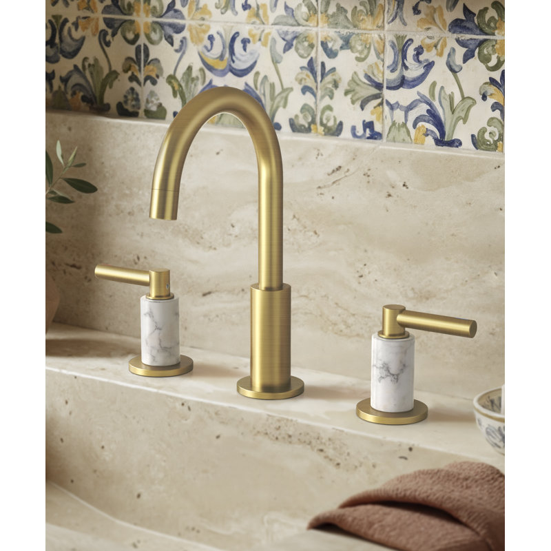 KES 8'' Gold Bathroom Sink Faucet Widespread With Supply Hose And 2 Handles With Drain Assembly, Brushed Gold