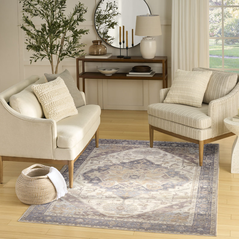 Tapis ivoire mauve rétro Herkimer 2 pi x 6 pi, Rectangle 5 pi 3 po x 7 pi 3 po