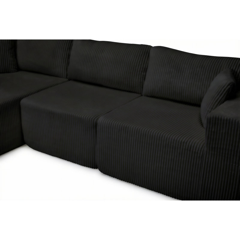 Canapés modulaires confortables, revêtement en velours côtelé noir, style moderne pour le salon