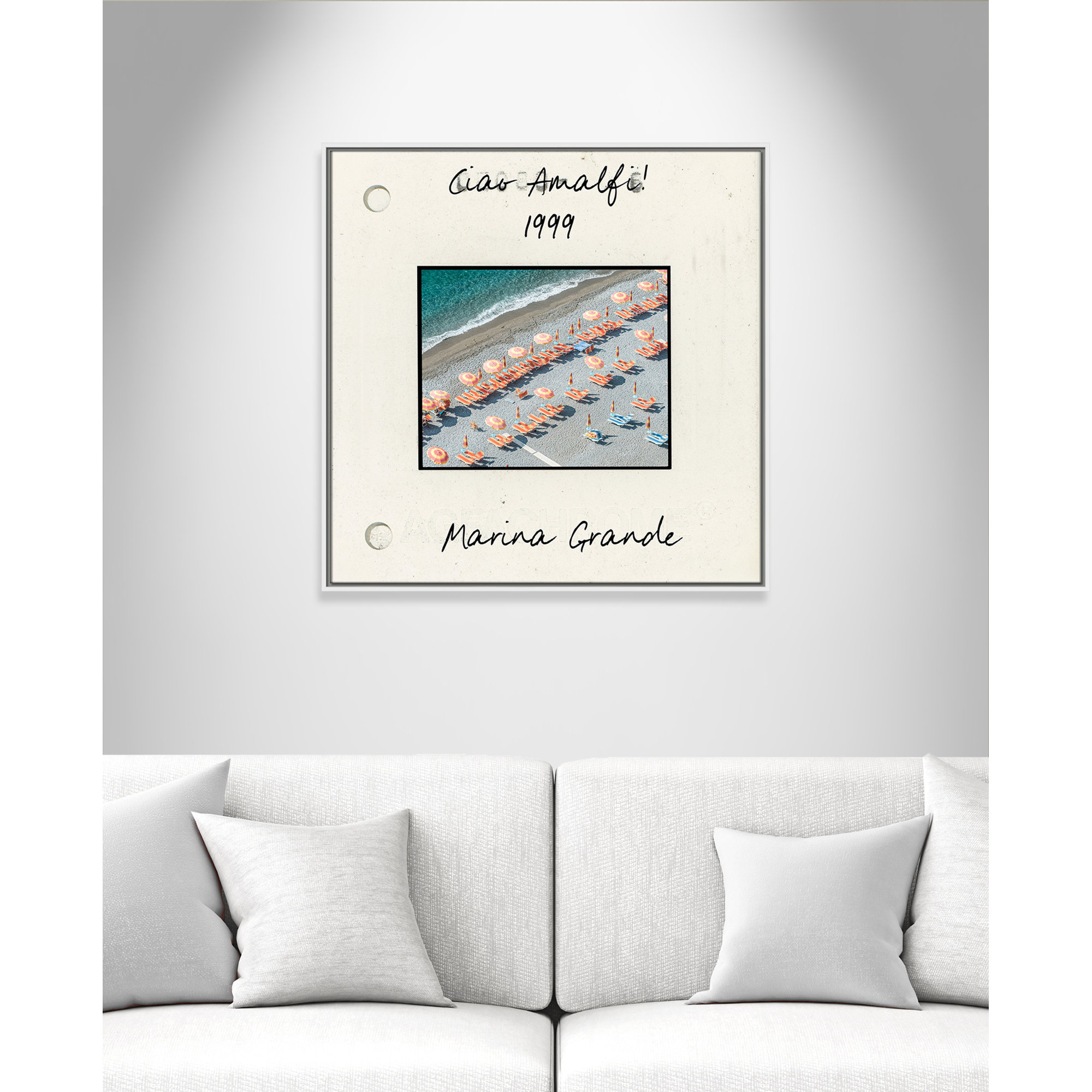 Amalfi, Italy - Marina Grande Print by Danita Dalmont, White Floater Framed Canvas, 31.5" H x 31.5" W x 2" D